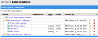 Screenshot of the Subscriptions page, showing the red cross (x) icons and microscope icon