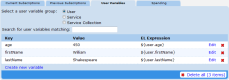 Screenshot of Find User utility showing the Variables section