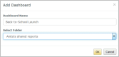 Screen shot showing the Add Dashboard window